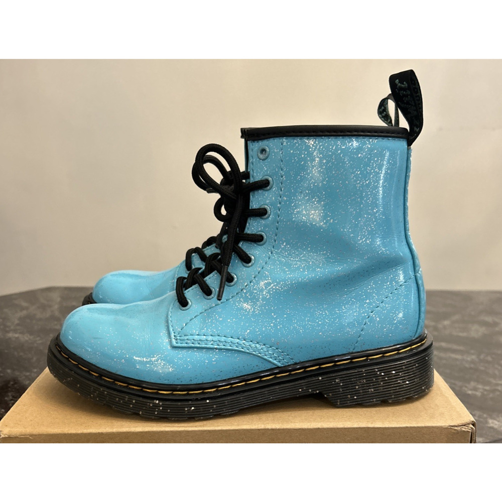 Dr. Doc Martens 1460 J Patent Turquoise Blue Girls Size 4 Combat Boots - Picture 3 of 15